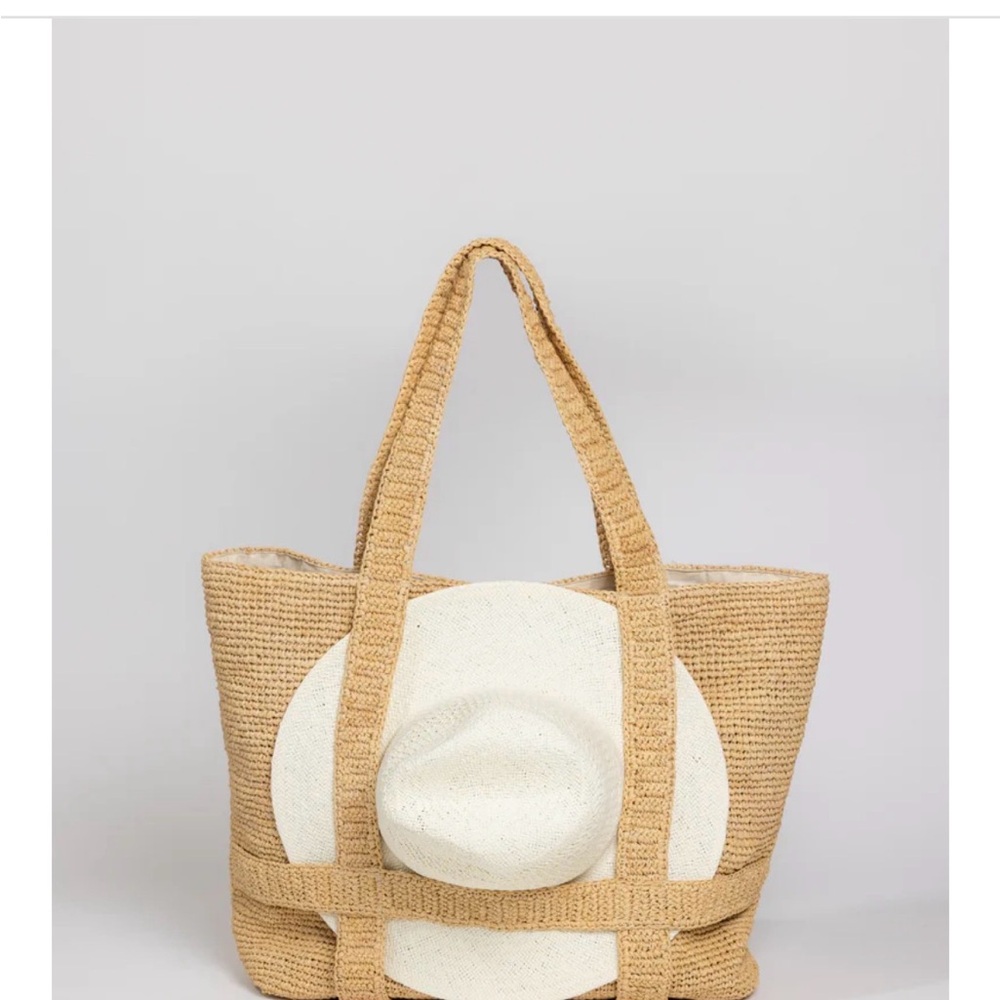 Hat Attack Woven Straw Tote in Natural Tan - Picture 3 of 3